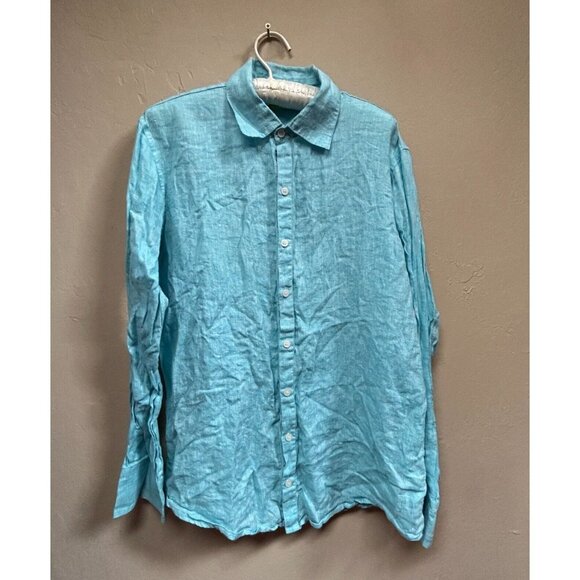 Roberta Roller Rabbit Womens Blue Linen Blouse Sz Medium Button-Down Long Sleeve - Picture 1 of 9